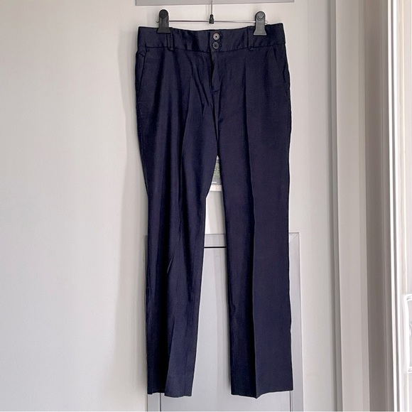 elevenses Pants - ANTHROPOLOGIE ELEVENSES Navy Blue Linen Wide Leg Trouser